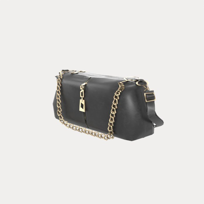 Black Leather Bag with Gold Chain view 3