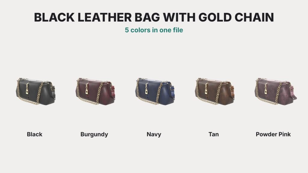 Black Leather Bag with Gold Chain view 11