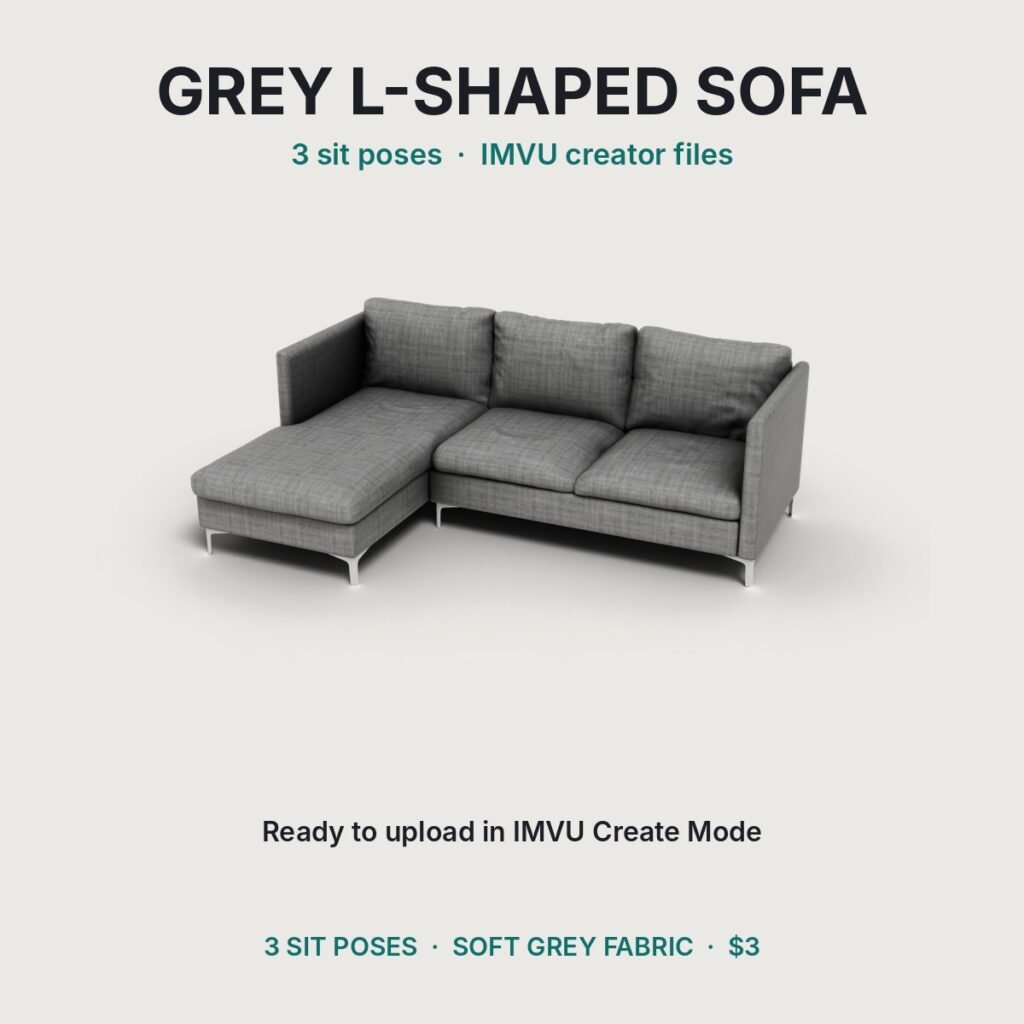 Grey L-Shaped Sofa IMVU file preview