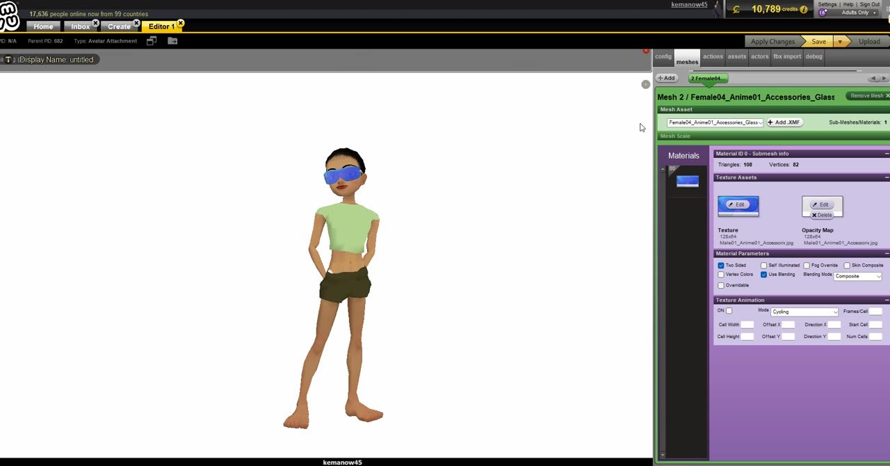 IMVU Create Mode, lesson 4 step 2: Product 682 opens