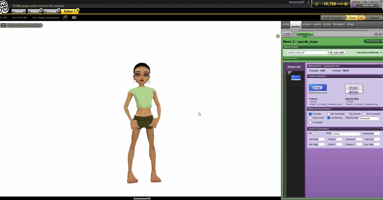 IMVU Create Mode, lesson 4 step 3: Load the earring mesh