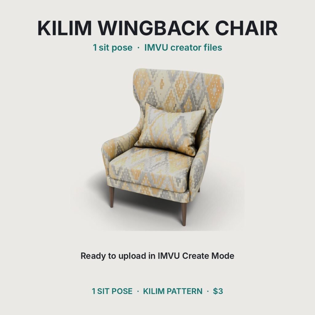 Kilim Pattern Wingback Chair IMVU file preview