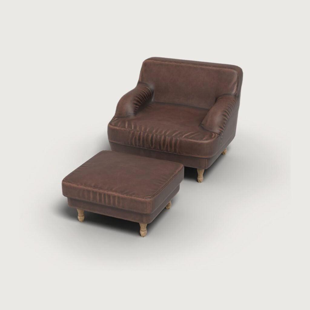 Leather Armchair with Ottoman view 2