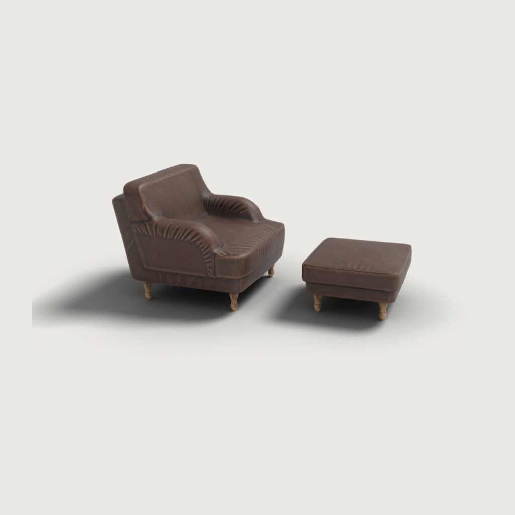 Leather Armchair with Ottoman view 3