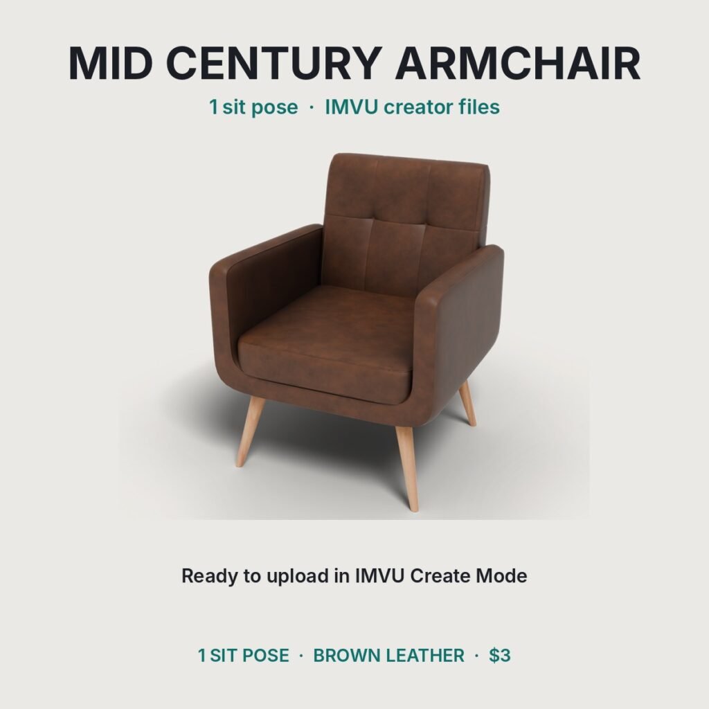 Mid Century Leather Armchair IMVU file preview