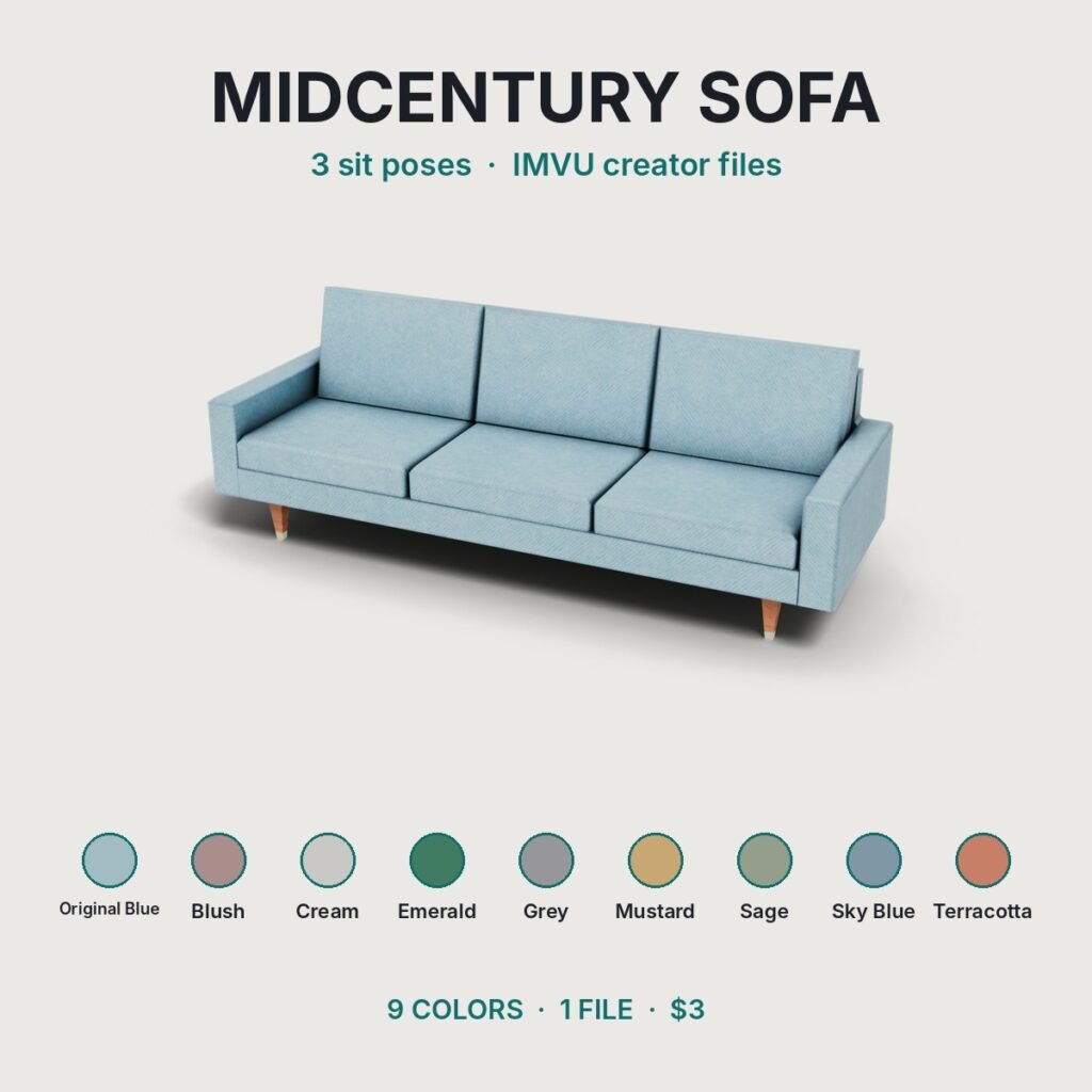 Midcentury Blue Sofa IMVU file preview