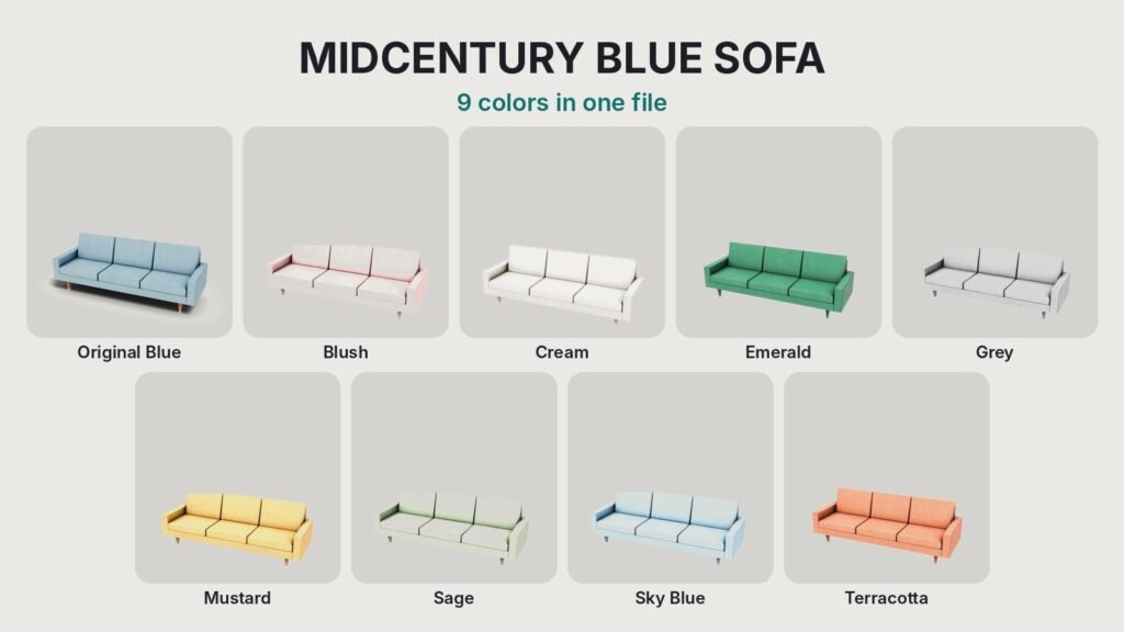 Midcentury Blue Sofa view 2