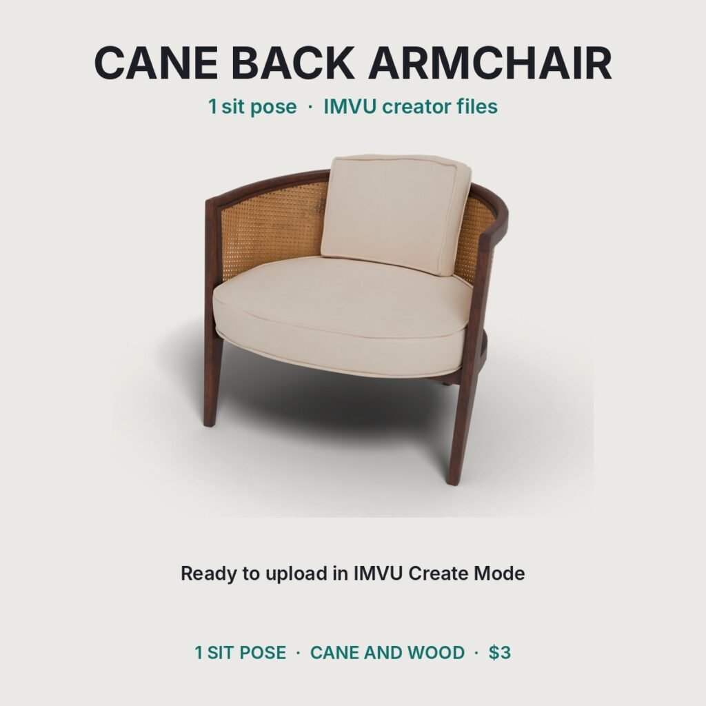 Midcentury Cane Back Armchair IMVU file preview
