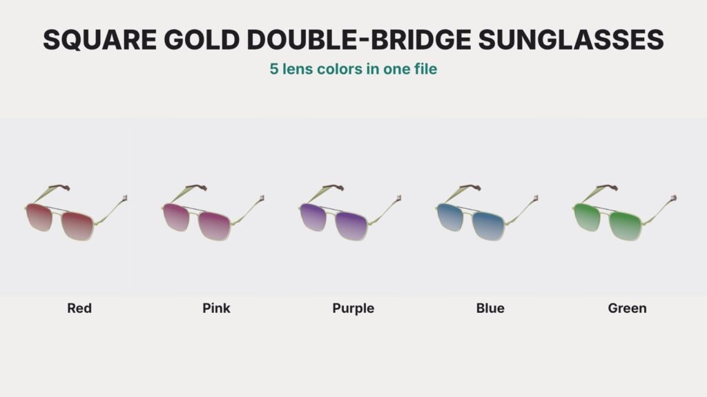 Square Gold Double-Bridge Sunglasses view 12