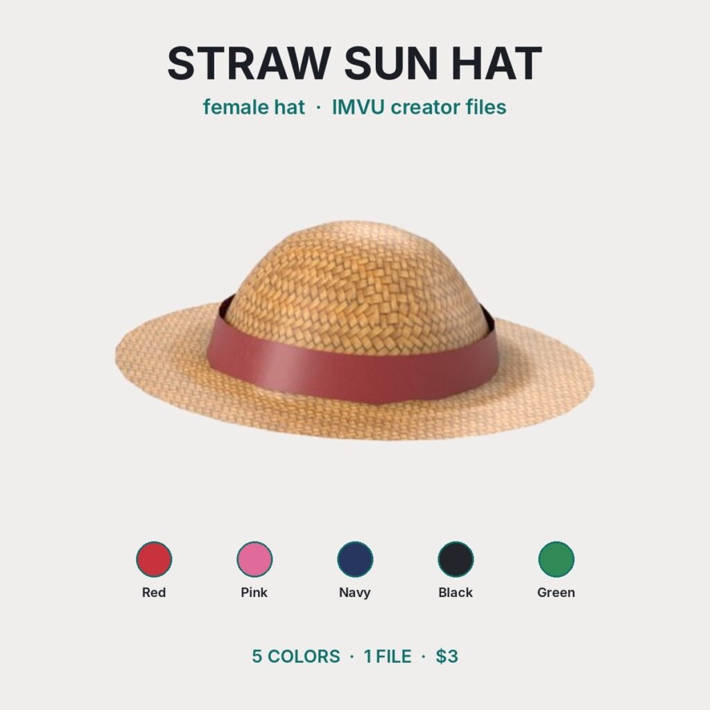 Straw Sun Hat with Ribbon IMVU file preview
