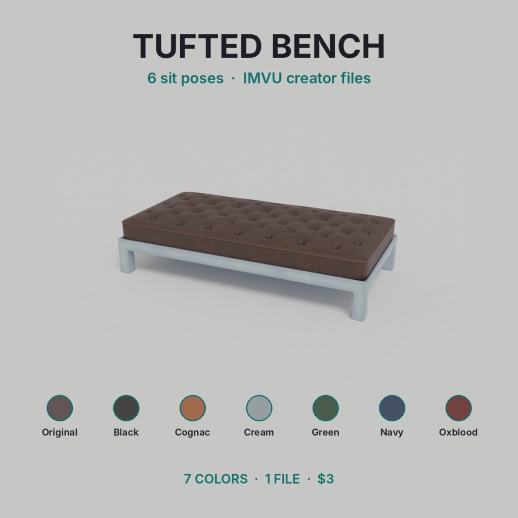 Tufted Leather Bench IMVU file preview