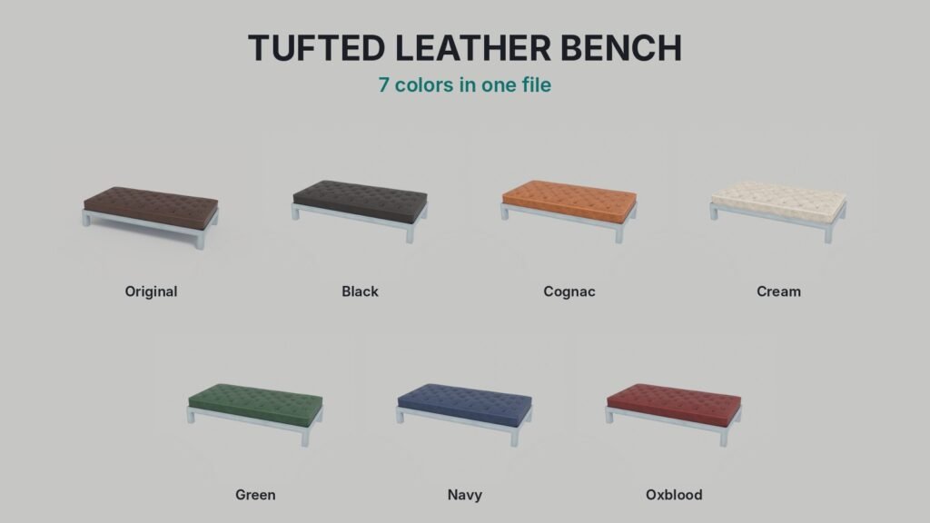Tufted Leather Bench view 2