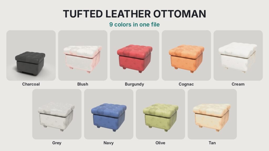 Tufted Leather Ottoman view 2
