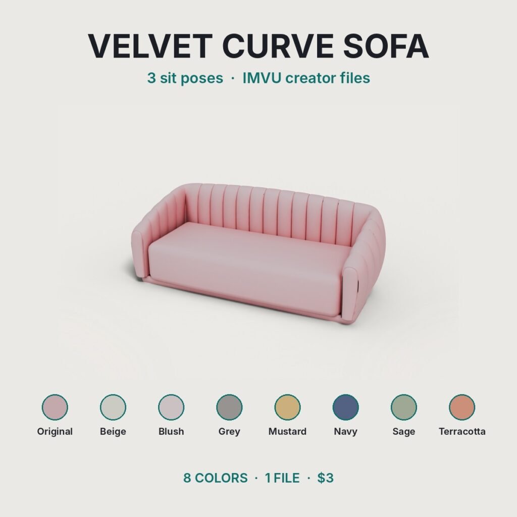 Velvet Curved Channel Sofa IMVU file preview