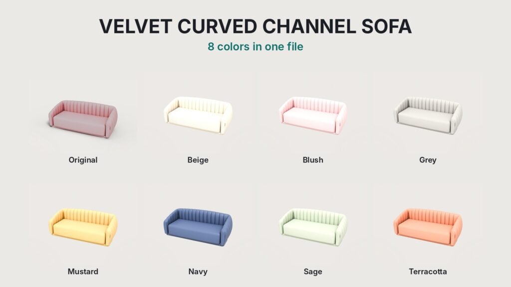 Velvet Curved Channel Sofa view 2
