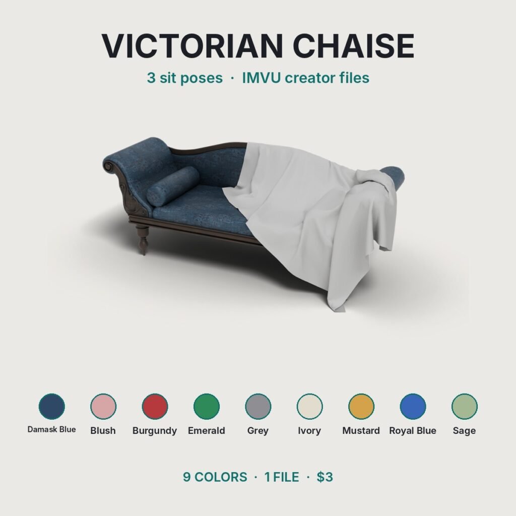 Victorian Chaise Sofa with Throw IMVU file preview