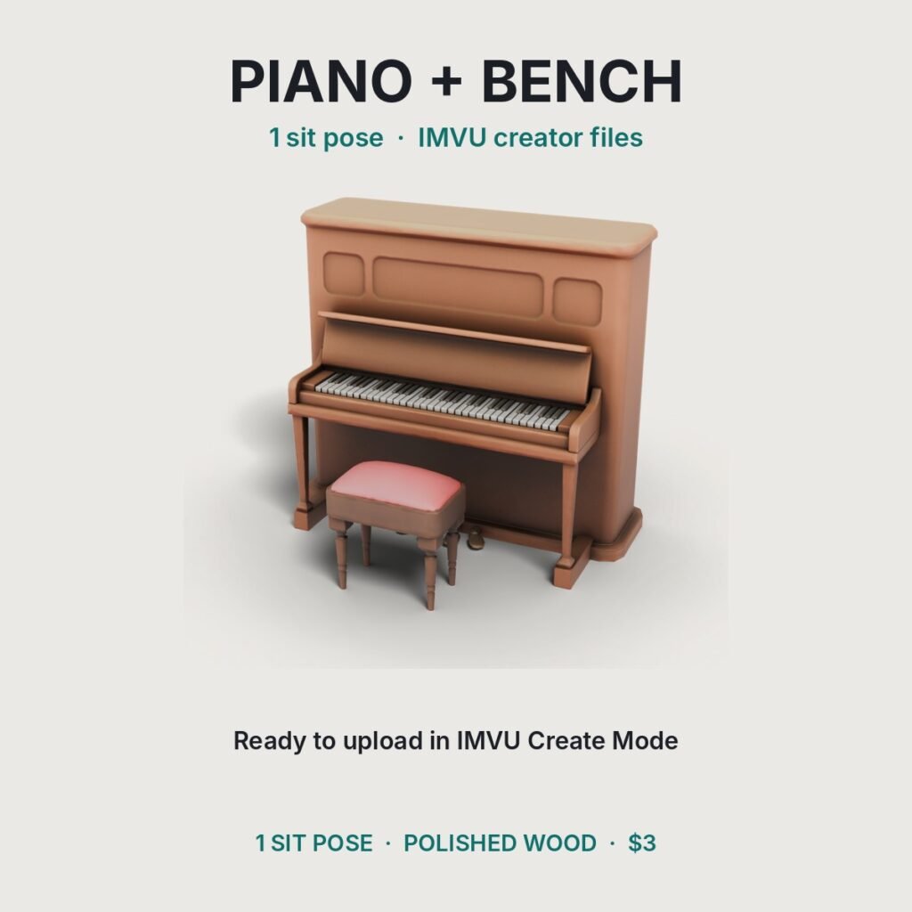 Vintage Piano with Bench IMVU file preview