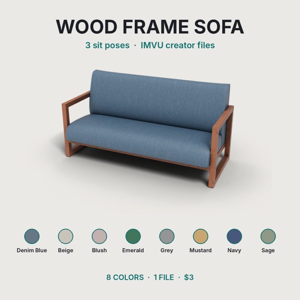 Wood Frame Fabric Sofa IMVU file preview